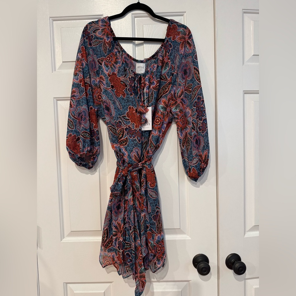 Misa Los Angeles Asymmetrical Floral Dress - Red and Blue